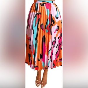 Women's Sexy Summer High Waist Chiffon Printed Colorful Midi Skirt Orange